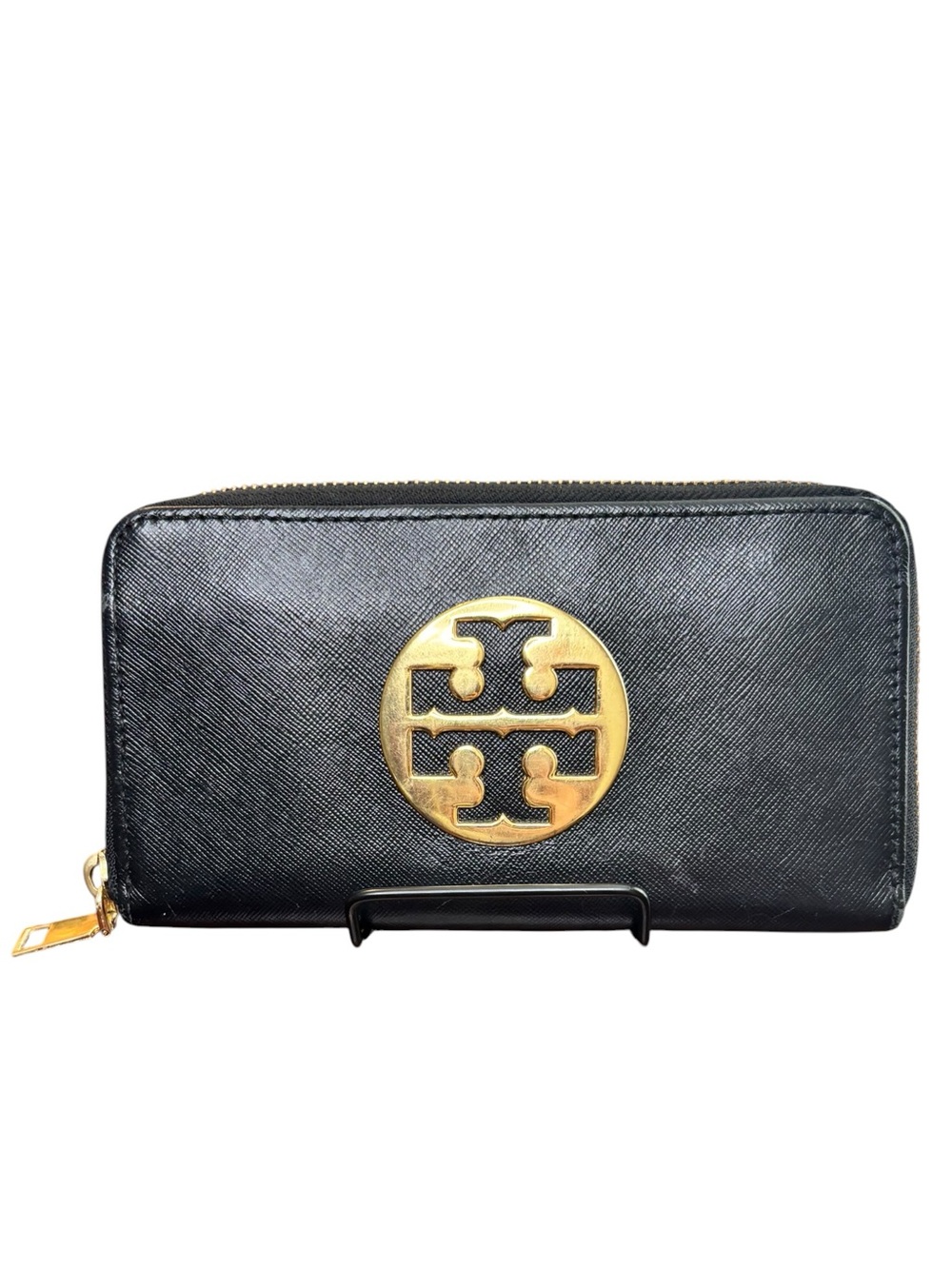 Tory Burch Amanda Logo Zip Around Wallet – Black Saffiano Leather